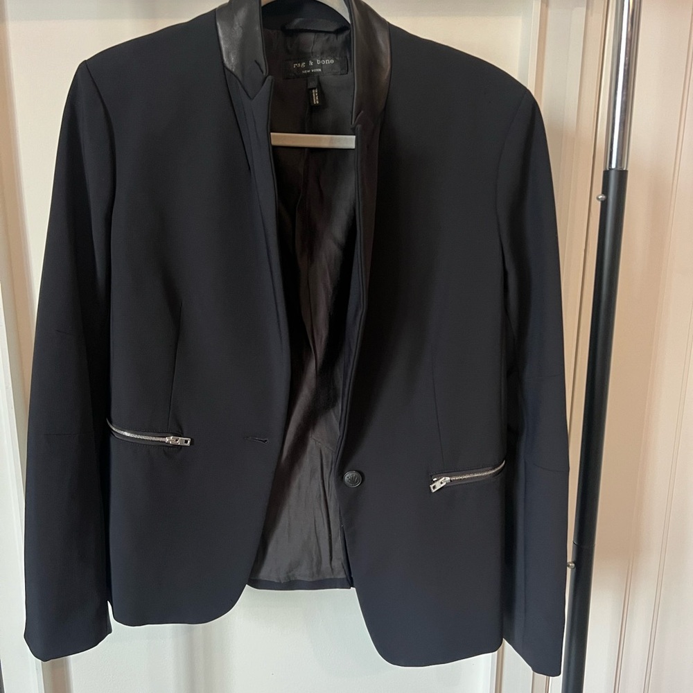 Rag & Bone Black Blazer with Leather Accents